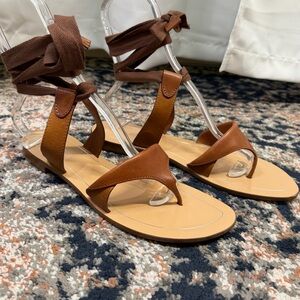 NWT Sarah Flint ‘Grear’ Lace-Up Grecian Style Sandal in “Saddle Vachetta” Sz 13